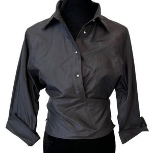 Judy Lee Cole Black Crystal Button Wrap Top